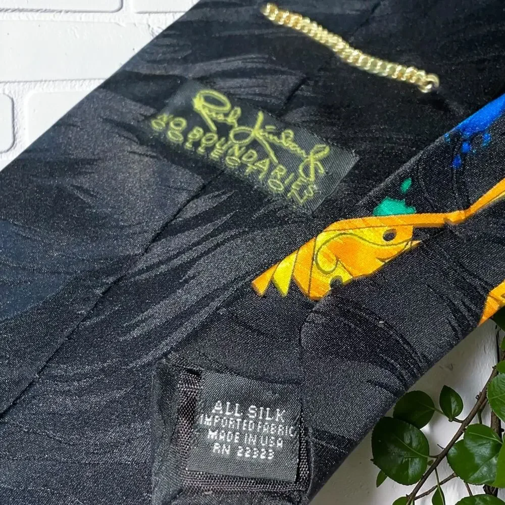VTG 90s Rush Limbaugh No Boundaries Silk Tie Paint Splatter Baroque Maximalist
